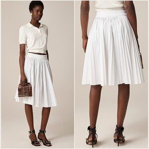J.CREW White Smocked-Waist Pleated Cotton Blend A-Line Skirt Women's Size Large